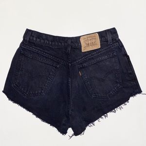Vintage Levi Black 501 Button Fly Fray Jean Shorts